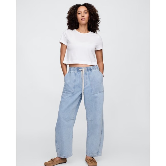 GAP Pants - GAP Light Blue Wide-Leg Drawstring Jeans
